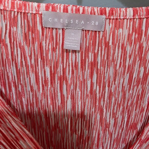 Chelsea 28 Red White Smocked Midi Dress Size M Ruffle Sleeve Boho Summer Casual - Picture 3 of 9